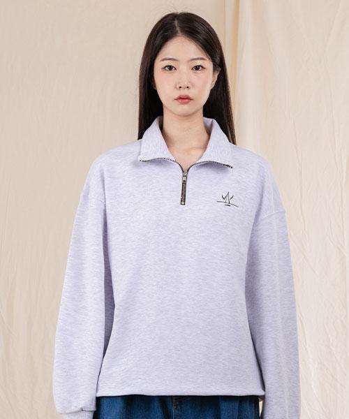 Ellamo French Terry Half-Zip Collared Oversized Sweatshirt [Melange]