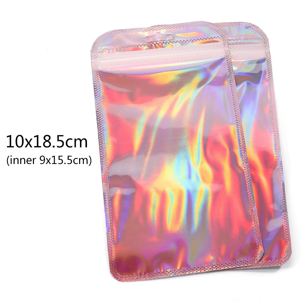 50pcs Iridescent Self Sealing OPP Bags Laser Iridescent Zip lock Resealable Package Pouch Retail DIY Jewelry Storage Accessories