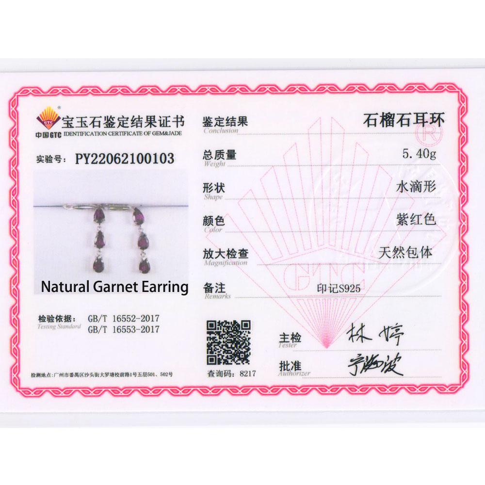 Long Earring with Brazil Rhodolite Garnet Pear 5*8mm 6 Pieces 5ct Natural Gemstone Fine Jewelry 925 Sterling Silver for Women