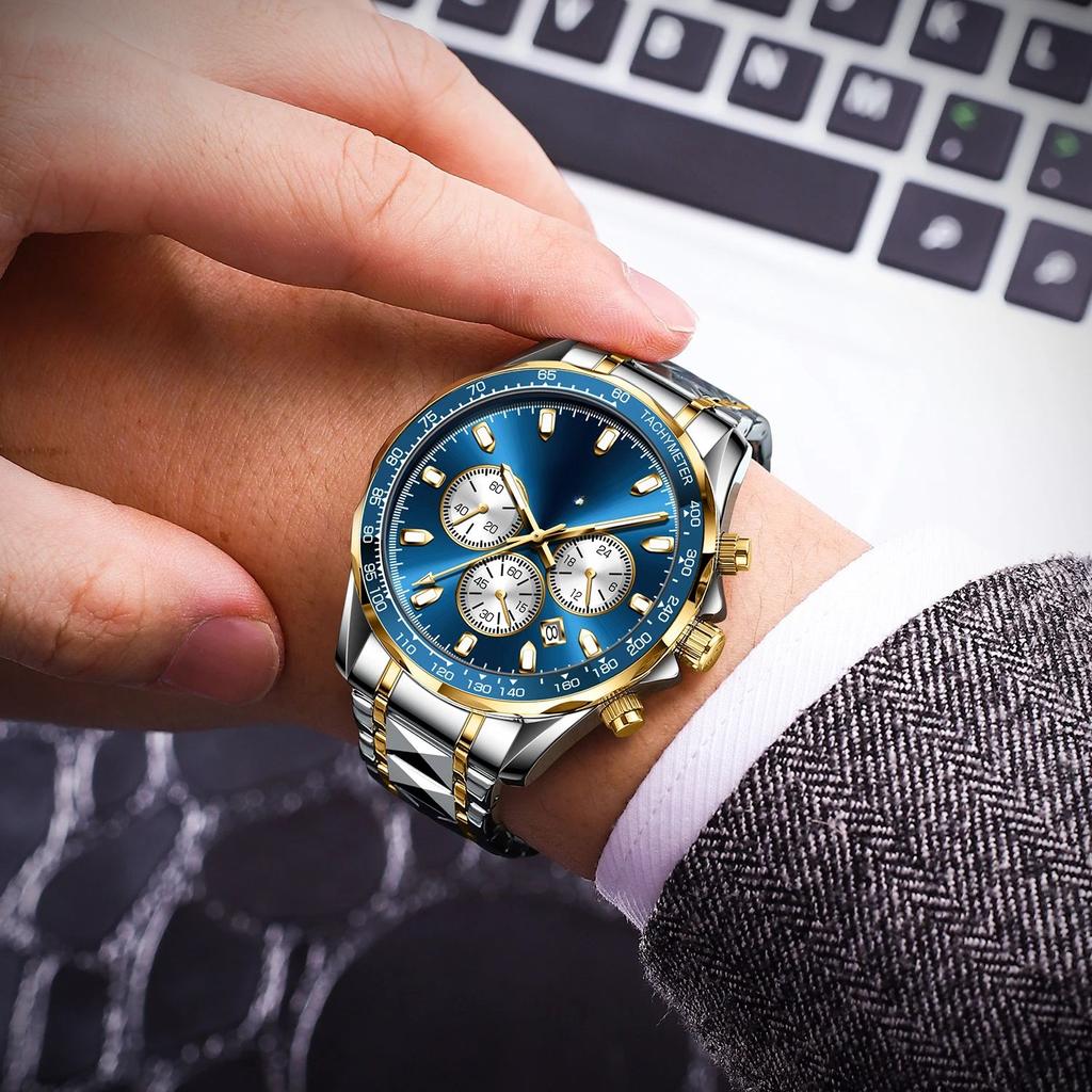 Luxury Sports Watch Men Quartz Waterproof Luminous Date Chronograph Men's Watches Stainless Steel Man Watch Male Clock