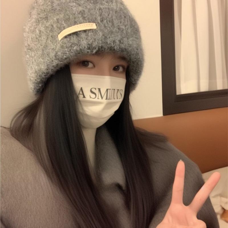 Fleece autumn and winter wool stacking hat big head circumference versatile gray cold hat warm hat couple ear protection knitted hat