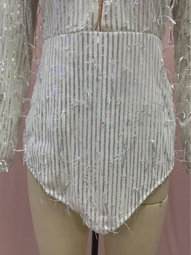 2025 Europäische & Amerikanische Damen Pailletten Quasten Tiefer V Minirock