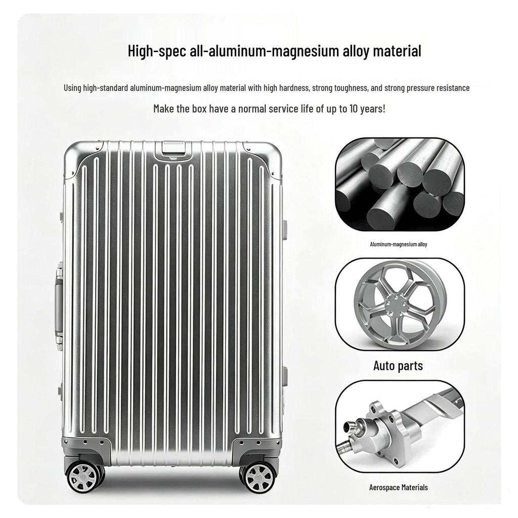 German Aluminum-Magnesium Alloy Suitcase: 20" Carry-On with Universal Wheels for Business Travelers.