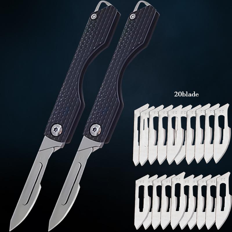 Stainless Steel Folding Knife Mini Keychain Pocket Knife Quick Open Scalpel Knife Replaceable Blades Kitchen Knife Accessories