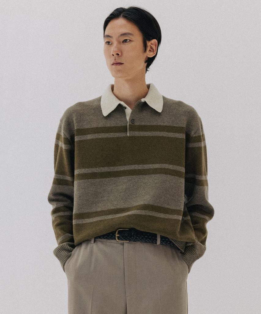 BLANKROOM Block Stripe Knit_Olive