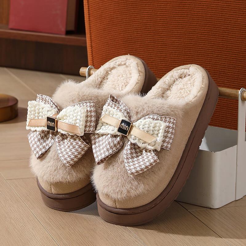 

Женские милые плюшевые зимние тапочки с бантиком