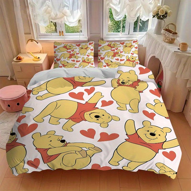 3-teiliges Set Pooh Herzen1 Stück Bettbezug+2 Stück Kissenbezug, ohne Füllung, bedruckte Bettwäsche, Ganzjahres-Schlafzimmer-Ausstattung028