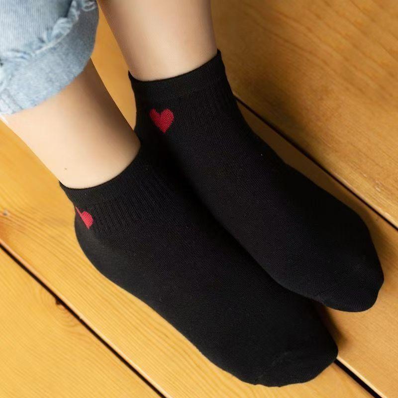 5 Pairs White Heart Breathable Low-Cut Summer Boat Socks, Suitable for Women And Men, Lightweight Socks, Travel Essential