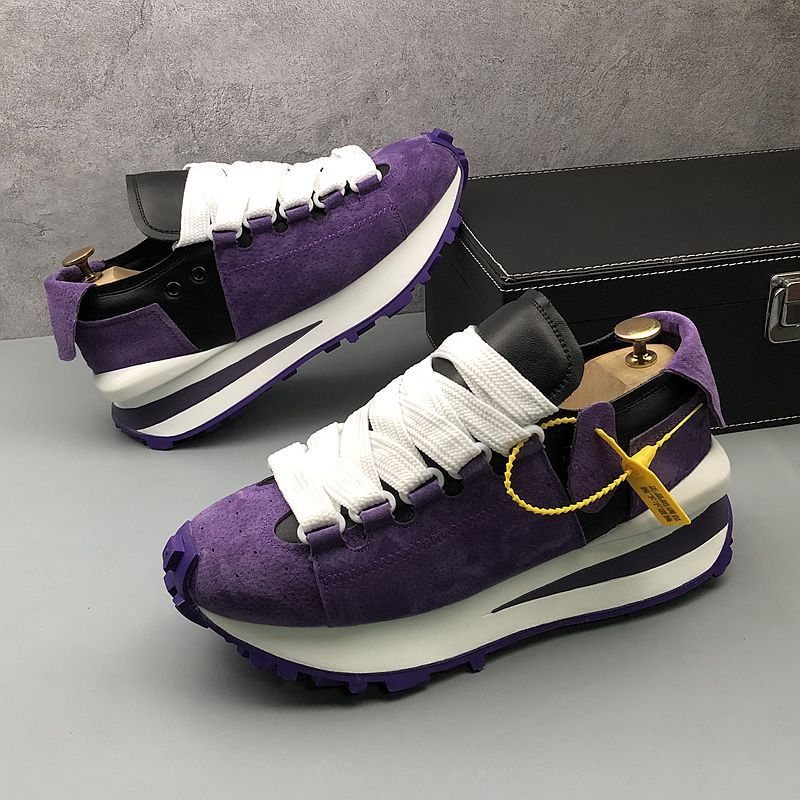 Chunky Sneakers Men Soft Sole Running Trainers Microfiber Leather Breathable Height Increased Platform Board Shoes