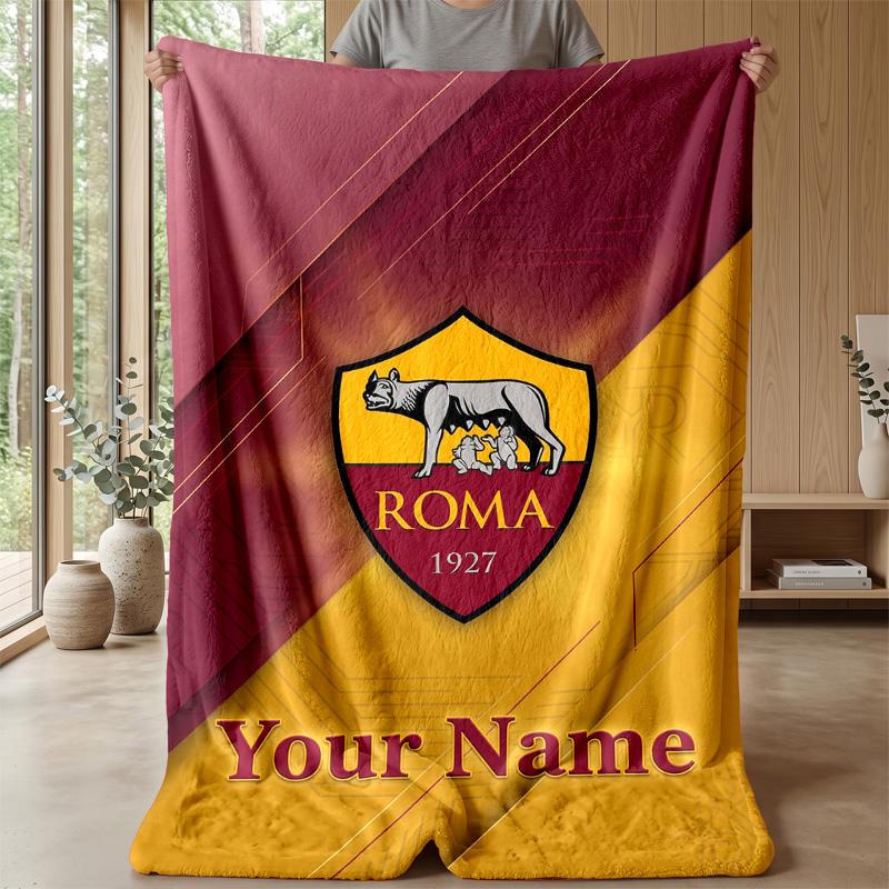 Custom Text Flannel Throw Blanket, Lightweight Cozy Bed Sofa BlanketAS Roma