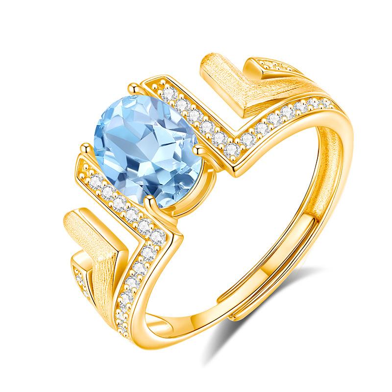 

Women s ring European and American style inlaid with natural crystal stone s925 sterling silver adjustable ring adjustable opening