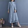 2024 Women's Double Layer Chinese Frog Button Cotton Linen Dress for Spring/Autumn - Retro Zen Tea Ceremony Style