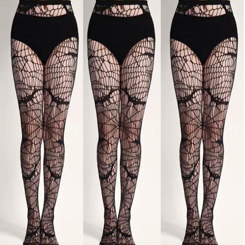 Chic Halloween Spider Bat Fishnet Stockings for Women Black High Waist Stockings Leggings Sexy Hollow Tights Pantyhose