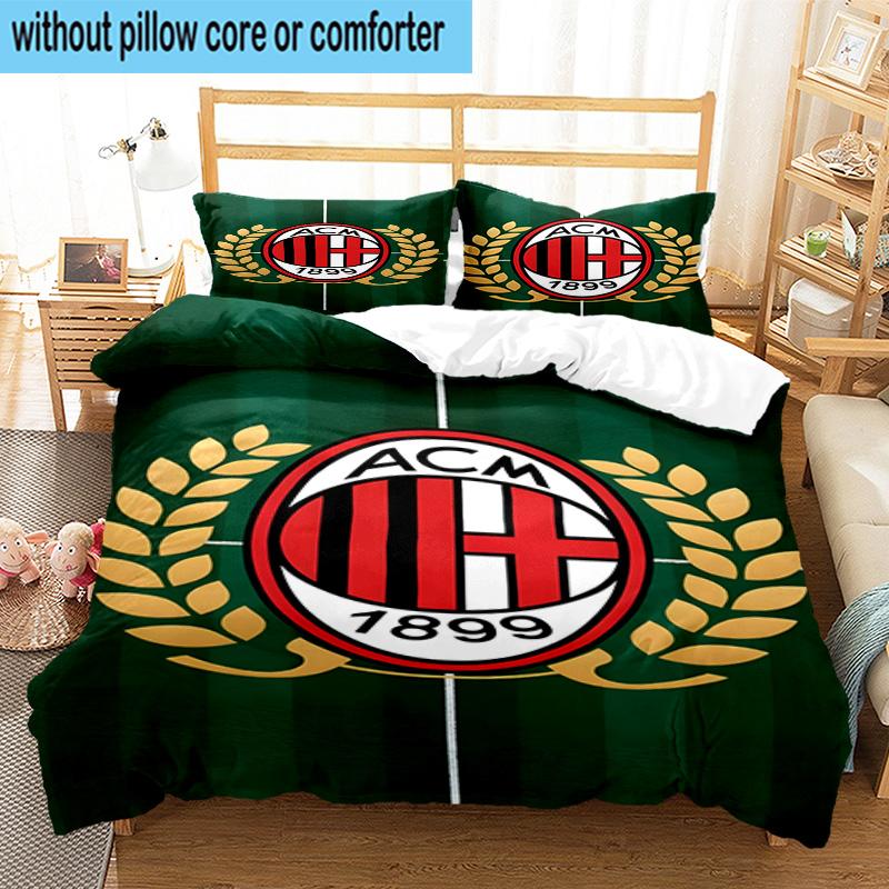 3pcs Milan Football Club Printed Bedding Set Duvet Cover Closure Includes 1 Duvet Cover & 2 Pillowcases Bedding Sets Home Decor Gifts