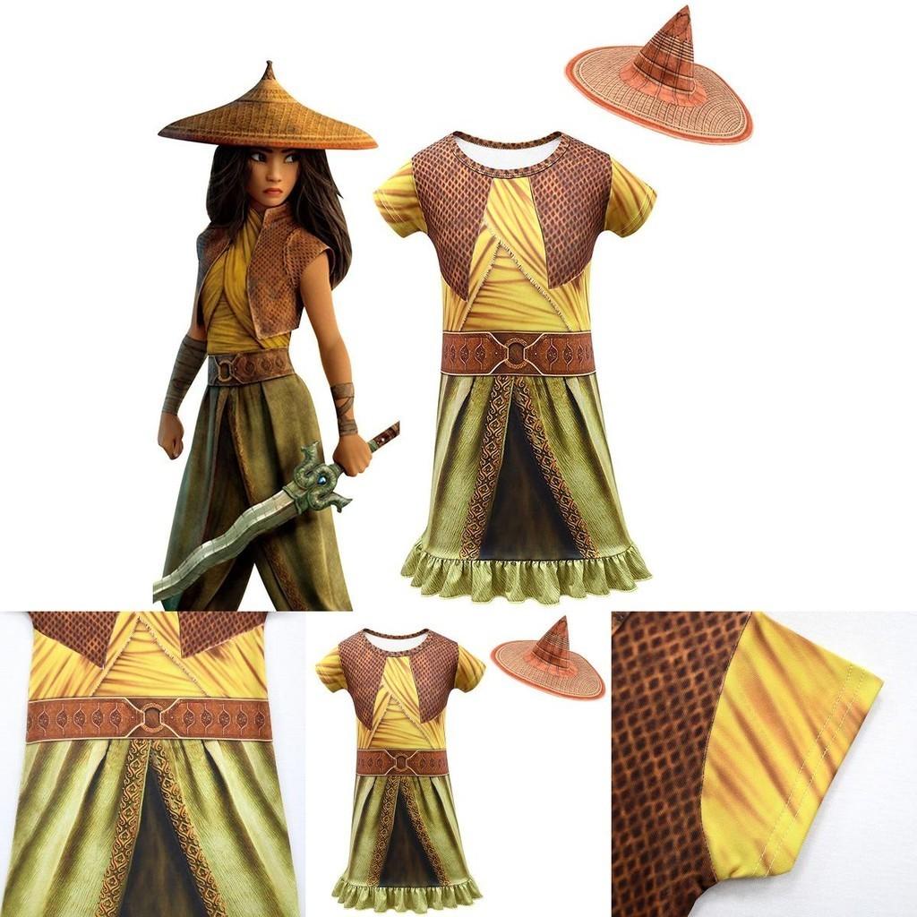 Vibrant Raya And The Last Dragon Girls Printed Short Sleeve Cosplay Fancy Dress Costume