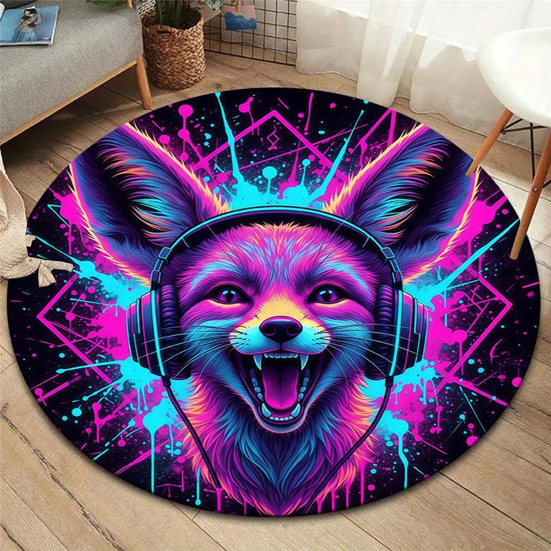 Animals Love Music Round Area Rug,Carpet Rug for Living Room Bedroom Sofa Playroom Decor,Non-slip Floor Mat