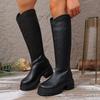 High Stretch Boots Fashion Round Toe Zipper Platform Anti-Slip Wear-Resistant Block Heel Skinny Boots