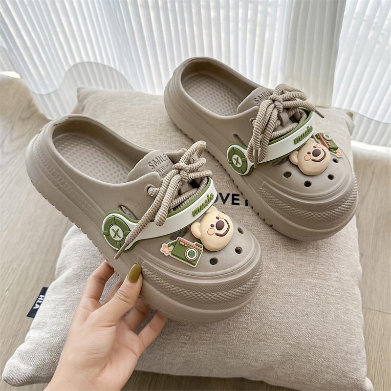 3823 Music strap hole shoes fashion shoelaces thick sole non-slip bag head cool slippers