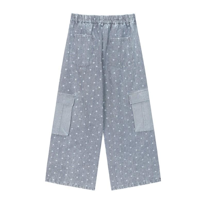 American Vintage Washed Denim Jeans Star Print Cat Embroidery Relaxed Straight Fit Couples