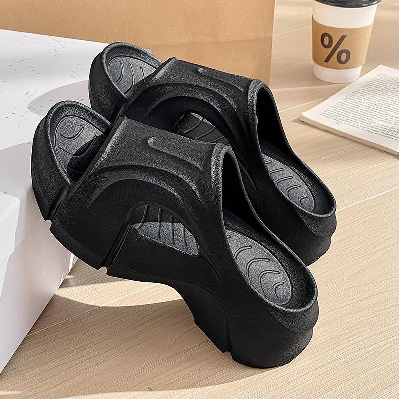 

Шлепанцы на толстой подошве девочки наступают на дерьмо EVA мягкая подошва INS тренд шлепки на одно слово уличные высокие каблуки женские туфли на платформе 40-41 чёрный