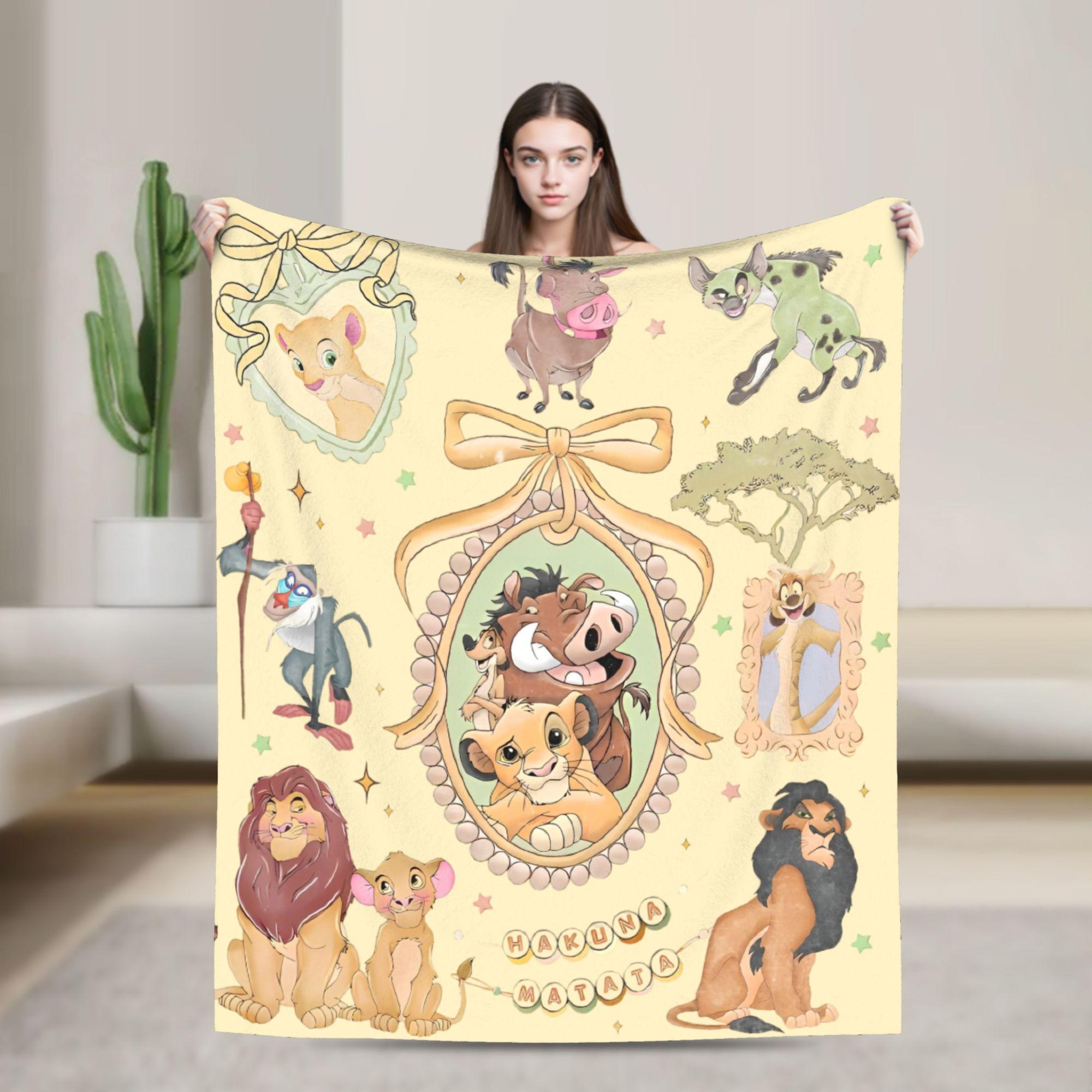 Retro Bows Hakuna Matata Lion King Simba Blanket Flannel Super Soft Throw Blankets for Car Sofa Couch Bed Rug 75X95CM