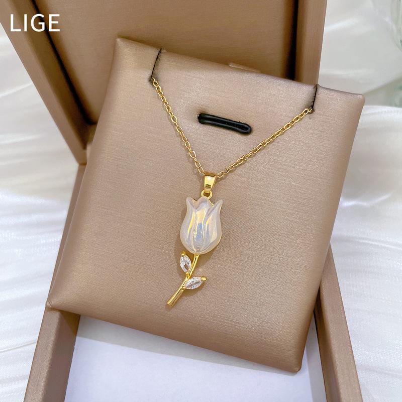 Mermaid Ji Rose Light Luxury Temperament Gorgeous Full Diamond Necklace Female Versatile Collarbone Chain Titanium Steel Chain