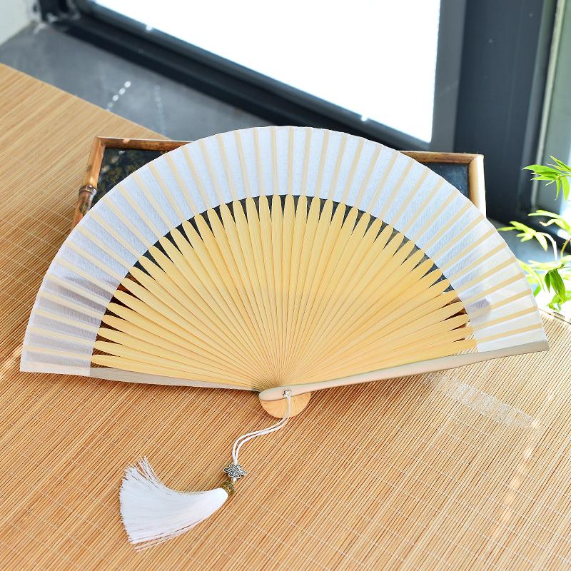 Chinese Custom Folding Fan Simulated Silk Fan Surface Bamboo Fan Bones Stage, Stage Props Decorative Crafts Chinese Culture