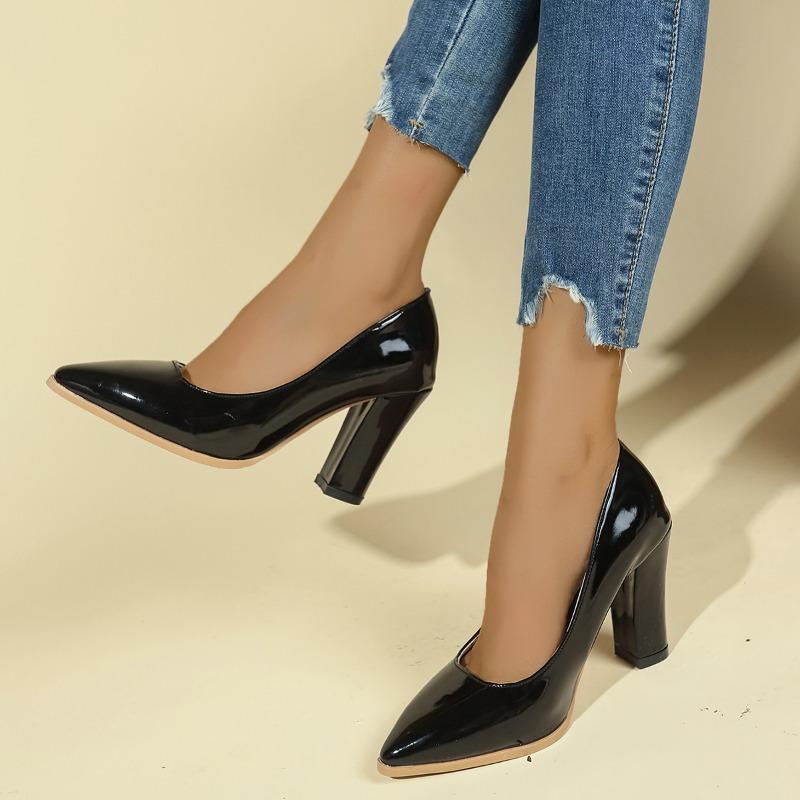 Mode Neu Beliebt Quadratische Absätze Pumps Damenschuhe Lackleder Sexy Hochzeitsfeier Offiziell Freizeit Super Große Größen 34-43 Zapatos Mujer
