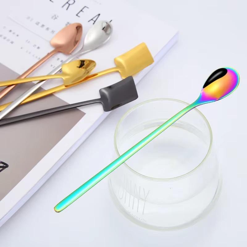 1Pcs 304 Stainless Steel Creative Coffee Spoon Stirring Spoons Bar New Pointed Ice spoons Square Head Dessert Spoon