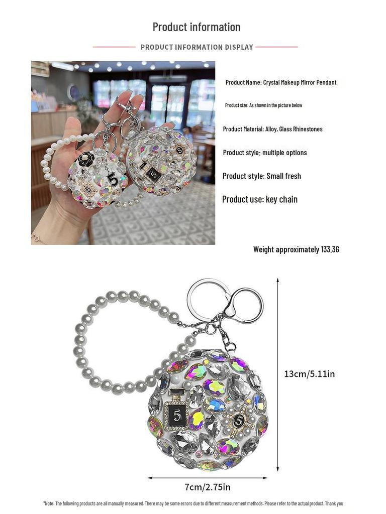 Korean Style Diamond Round Mirror Keychain: Folding Glass Charm for Bags & Cars