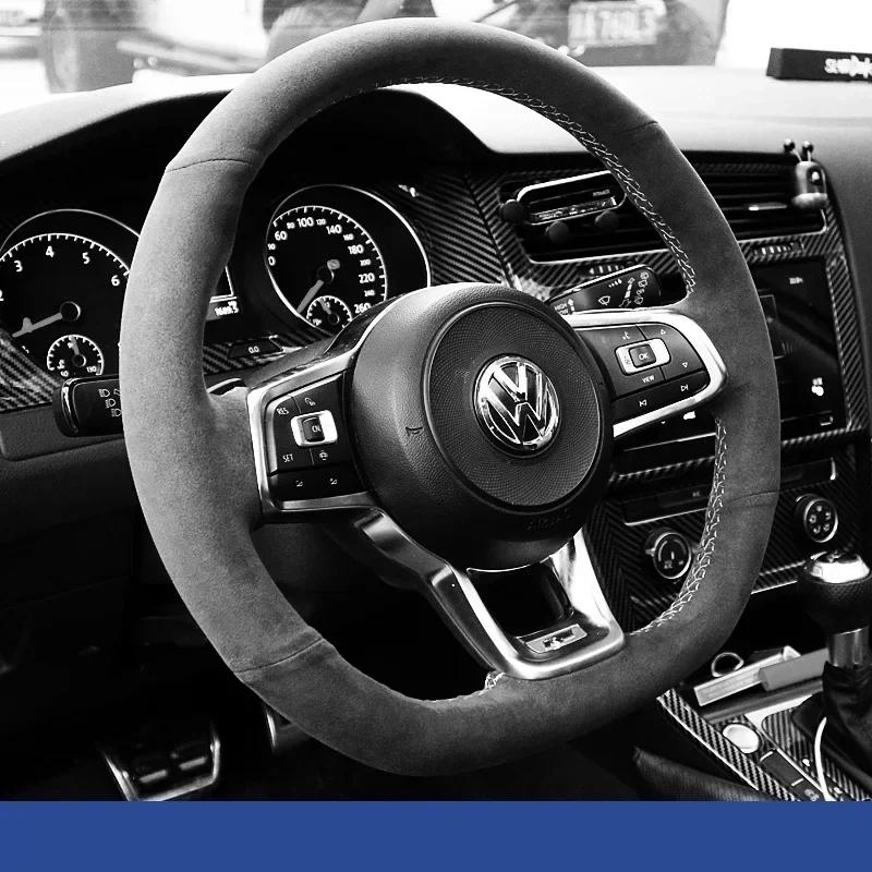 Suede for VOLKSWAGEN VW ID3 ID4 X CC Tiguan Magotan Golf T-Roc Passat Diy Hand Sewing Car Steering Wheel Cover Car Accessories BHT1