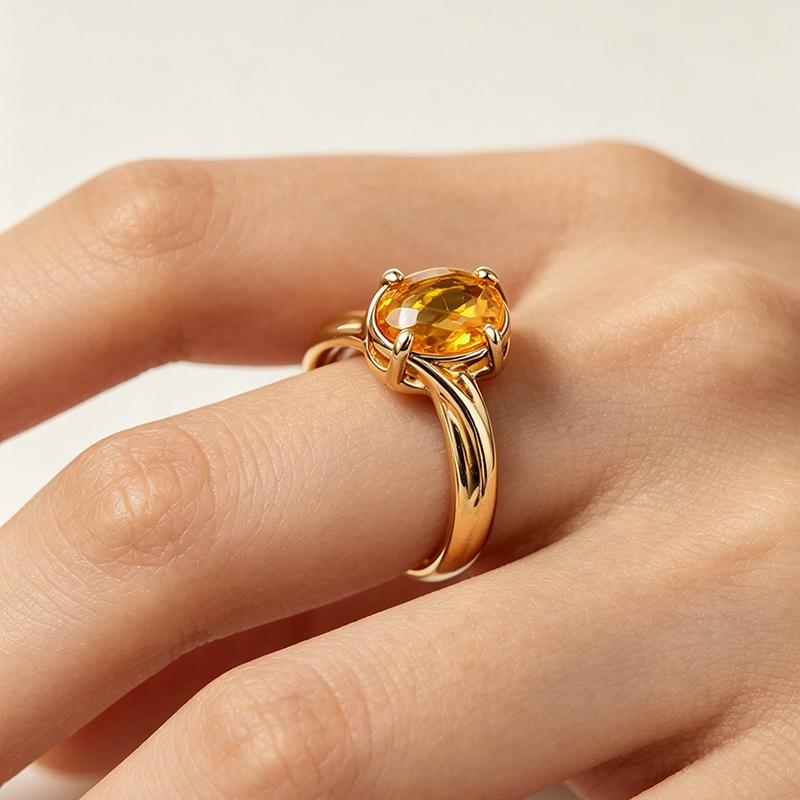 Huitan Luxury Ring for Engagement Brilliant Yellow Cubic Zirconia Finger Accessories for Women Exquisite Noble Party Jewelry