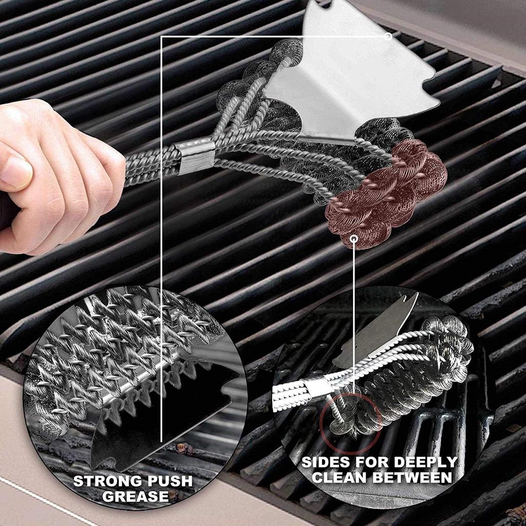 Grill Grate Barbecue Brush and Scraper Handle Barbecue Cleaning Brush with Stainless Steel Bristles Barbecue Grate Cleaner