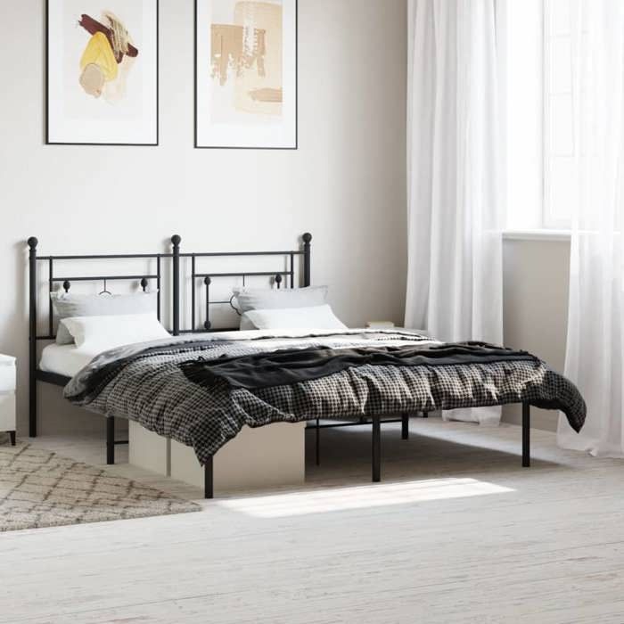 VidaXL Cadre de lit métal avec tête de lit noir 160x200 cm 374342