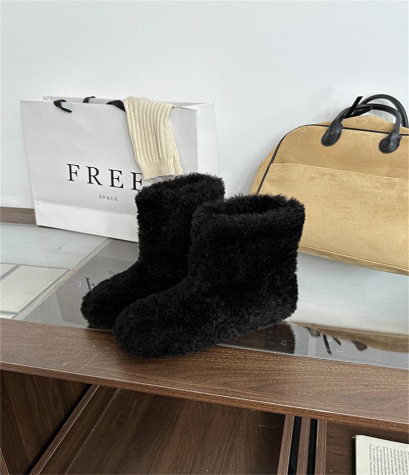 Snow Boots Women's Internet Celebrity Lamb Wool Cotton Shoes Inner Height Increase Fairy Thickened Velvet Short Boots 2025 New Winter