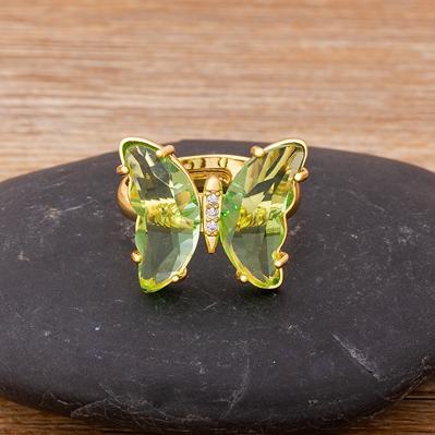 Nidin New Fashion Design Gorgeous Butterfly Ring Sweet 10 Colors Transparent Crystal Adjustable Rings for Women Party Jewelry