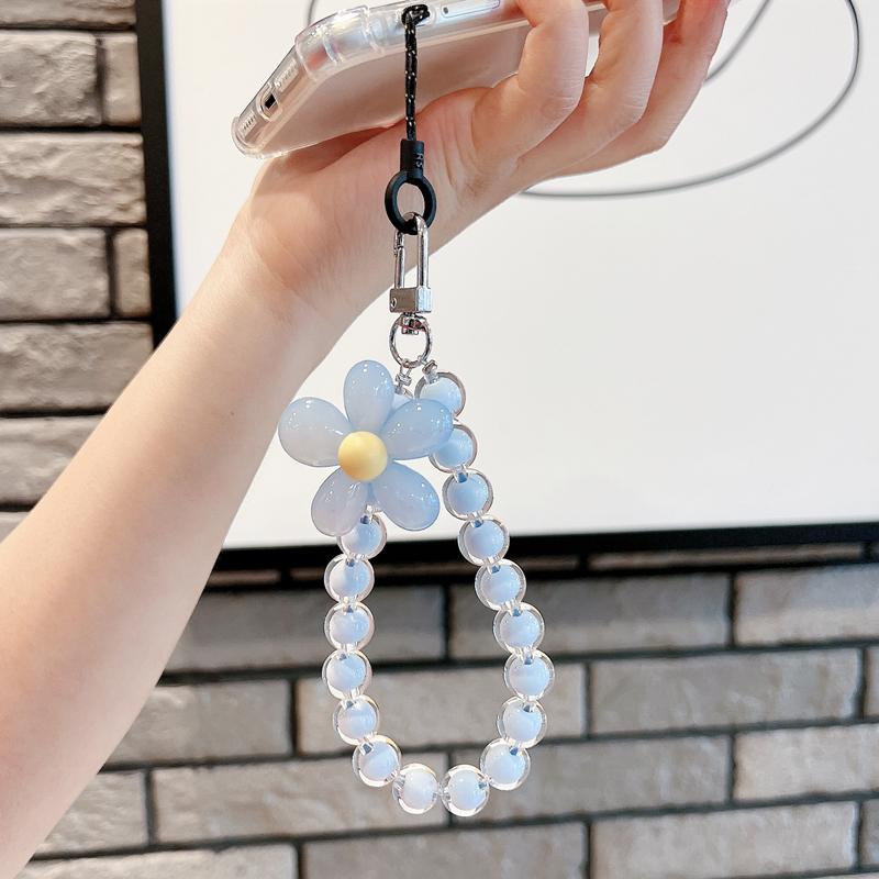 INS Candy Color Mobile Phone Lanyard Wrist Strap Women Girls Korean Beaded Flower Bracelet Anti-lost Case Bags Keys Pendant