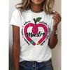 European Size Women'S Spanish Teacher Heart Graphic T-Shirt - "Maestra" Print, Short Sleeve Crew Neck Casual Top for Spring & Summer, Bright Colors