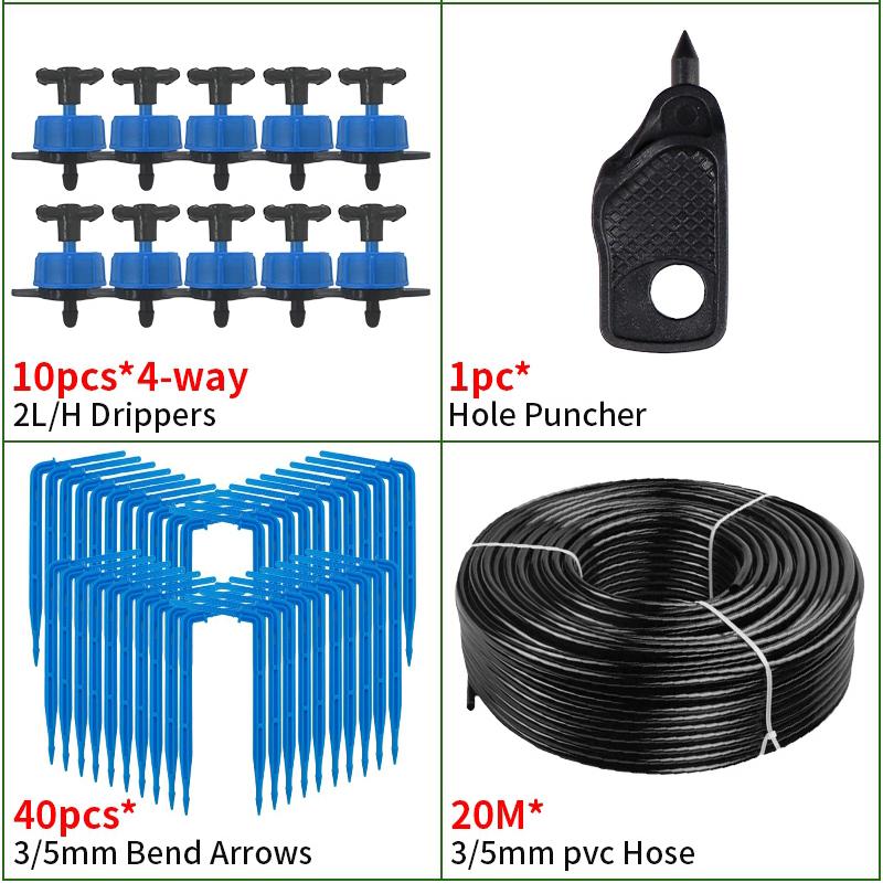 

Комплект для капельного полива 10-30 м 2/4-ходовой 3/5 мм 4/7 мм Таймер Садовая автоматическая система полива растений Капельный полив для сада