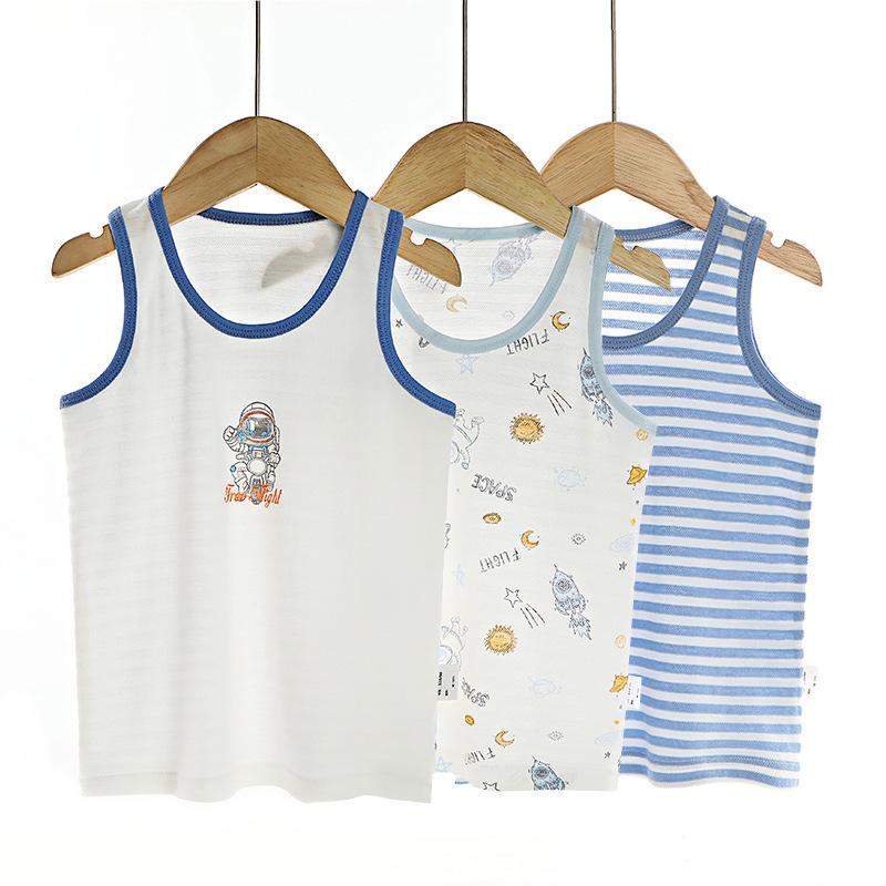Dreiteiliges Kinder-Cartoon-Weste-Set - Gestreift, Reine Baumwolle, Atmungsaktiv, Schweißabsorbierendes Baby-Mädchen-Basisshirt