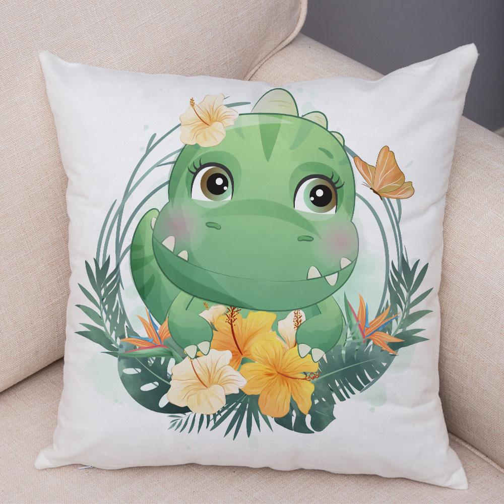 Cartoon Bird and Leaves Pillow Case Decor Cute Animal Lion Cushion Cover for Children Room Sofa Home Plush Pillowcase 45x45cm