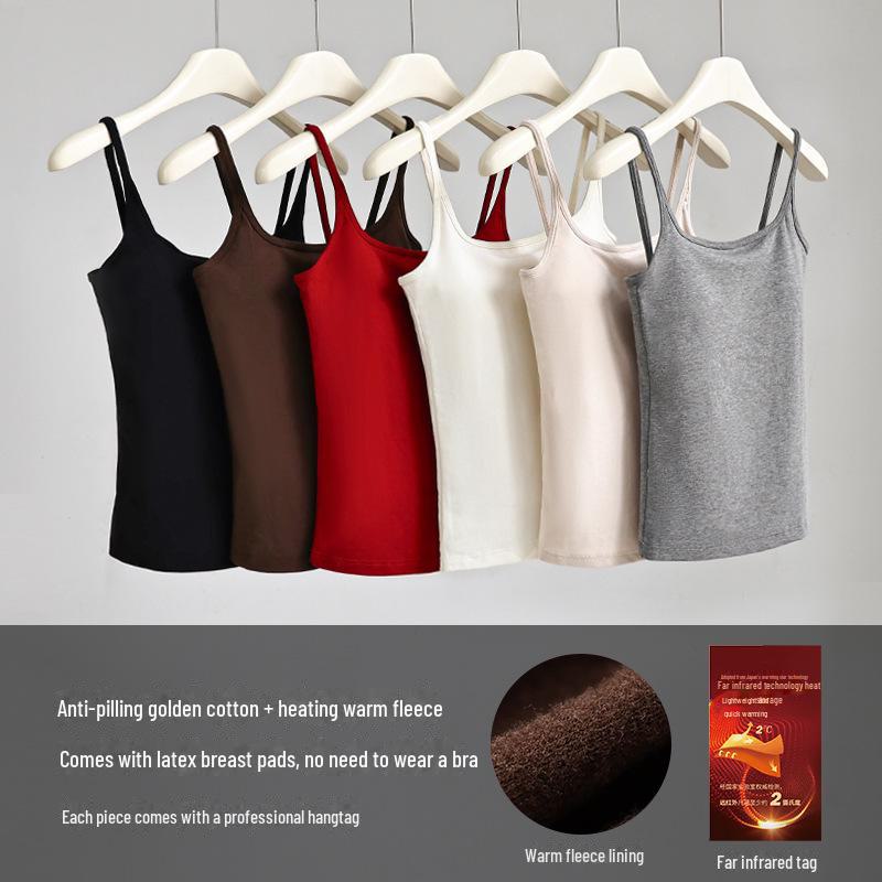 Women's Slim Fit Velvet Camisole with Chest Pad - Square Collar, Sleeveless Top for Autumn/Winter. Perfect as Inner Wear or Outerwear.