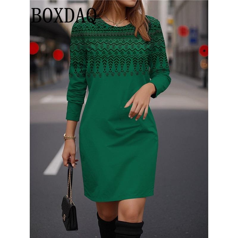 Women Casual Retro Short Dress Autumn Winter Long Sleeve Loose Flower Print Dresses Fashion Femme Vintage O-Neck Mini Dress