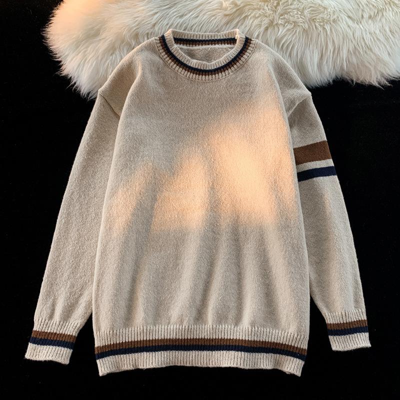 

Осенне-зимний простой свитер-пуловер с цветными блоками для мужчин, универсальный свитер с круглым вырезом в стиле Харадзюку, свободный студенческий свитер 2XL