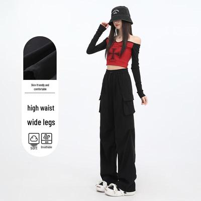 Women's High-Waist Pleated Wide-Leg Cargo Pants