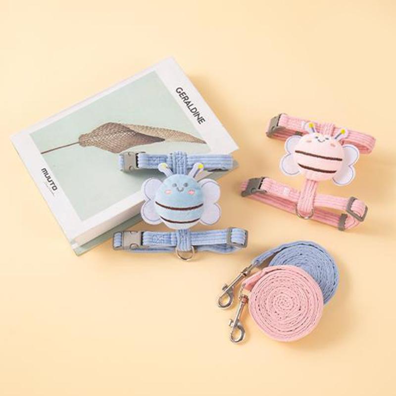 Cat Harness Leash Collar Set Adjustable Cartoon Bee Double Layer Dog Harness For Small Medium Pet Collar Leash Outdoor Walking