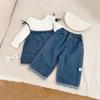Children'S Clothing Girls' Denim Suit Spring Clothing Baby Foreign Fashionable Loose Suspender Top Wide Leg Pants
