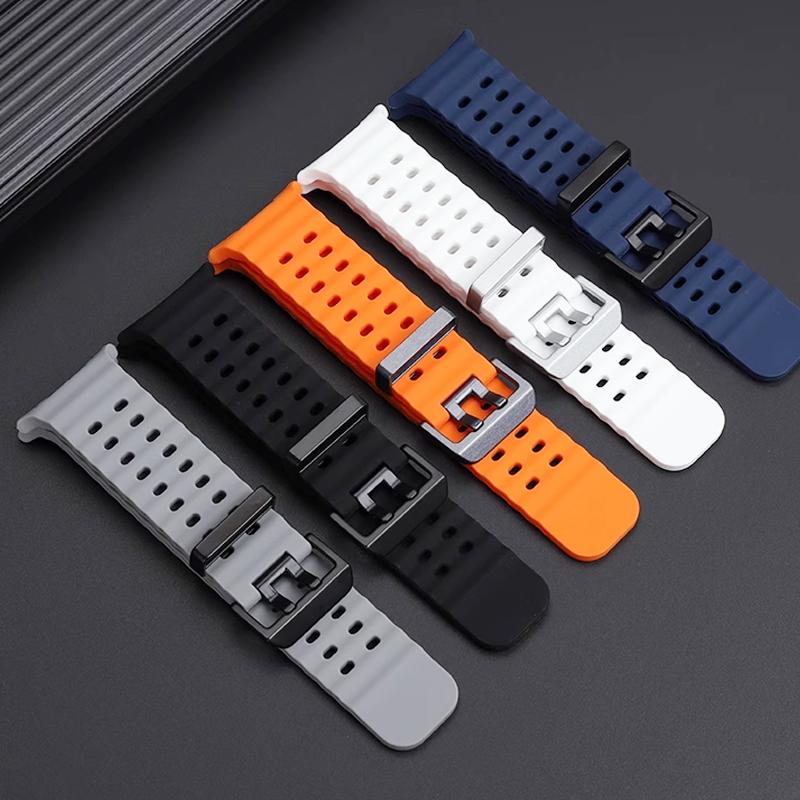 For Samsung Galaxy Watch Ultra 47mm Silicone Strap Marine Silicone Sport  Bracelet Correa Galaxy watch 7 Ultra Band Black Orange