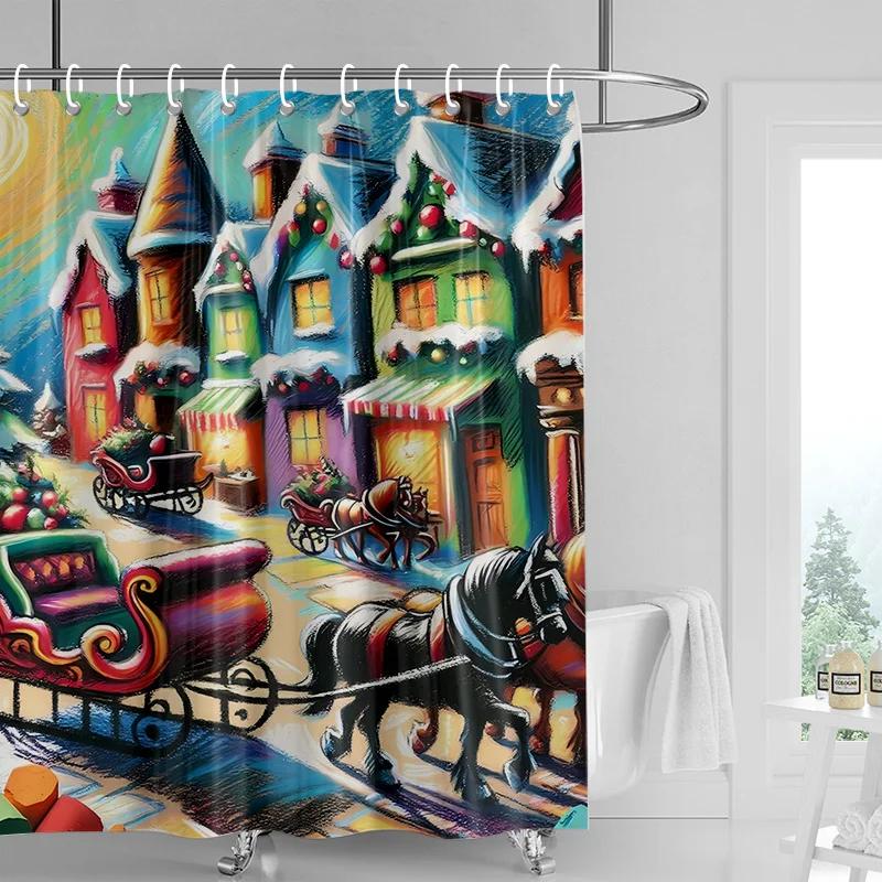 

Home Decoration Shower Curtains For Bathroom Waterproof Curtain Fabric Modern Nordic Style Living Room Merry Christmas Winter W60H190(CM)-1 Pcs