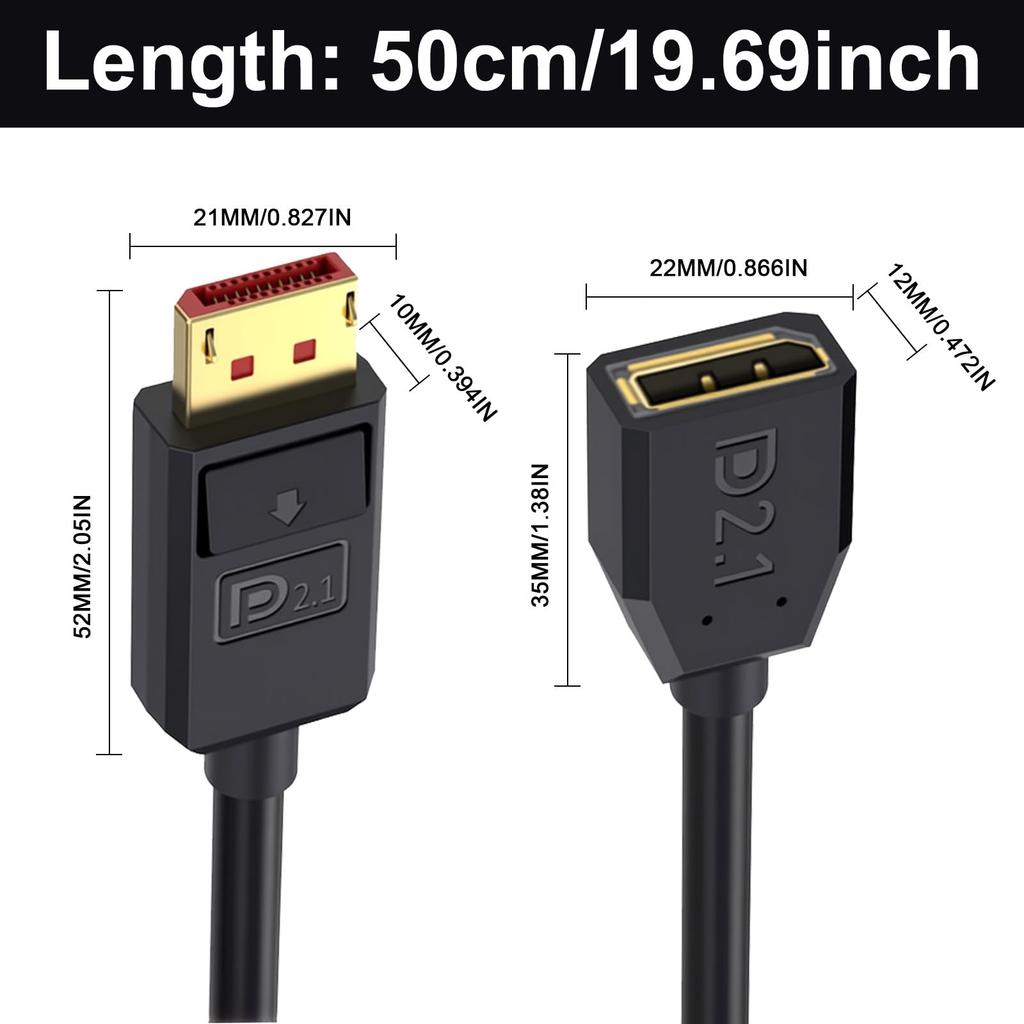 Poyiccot DisplayPort Extension 16K DisplayPort Extension 52Gbps DP Male To Female Cord with HDCP Compatibility for 50cm 2.1 Cable, High-Speed Cable,
